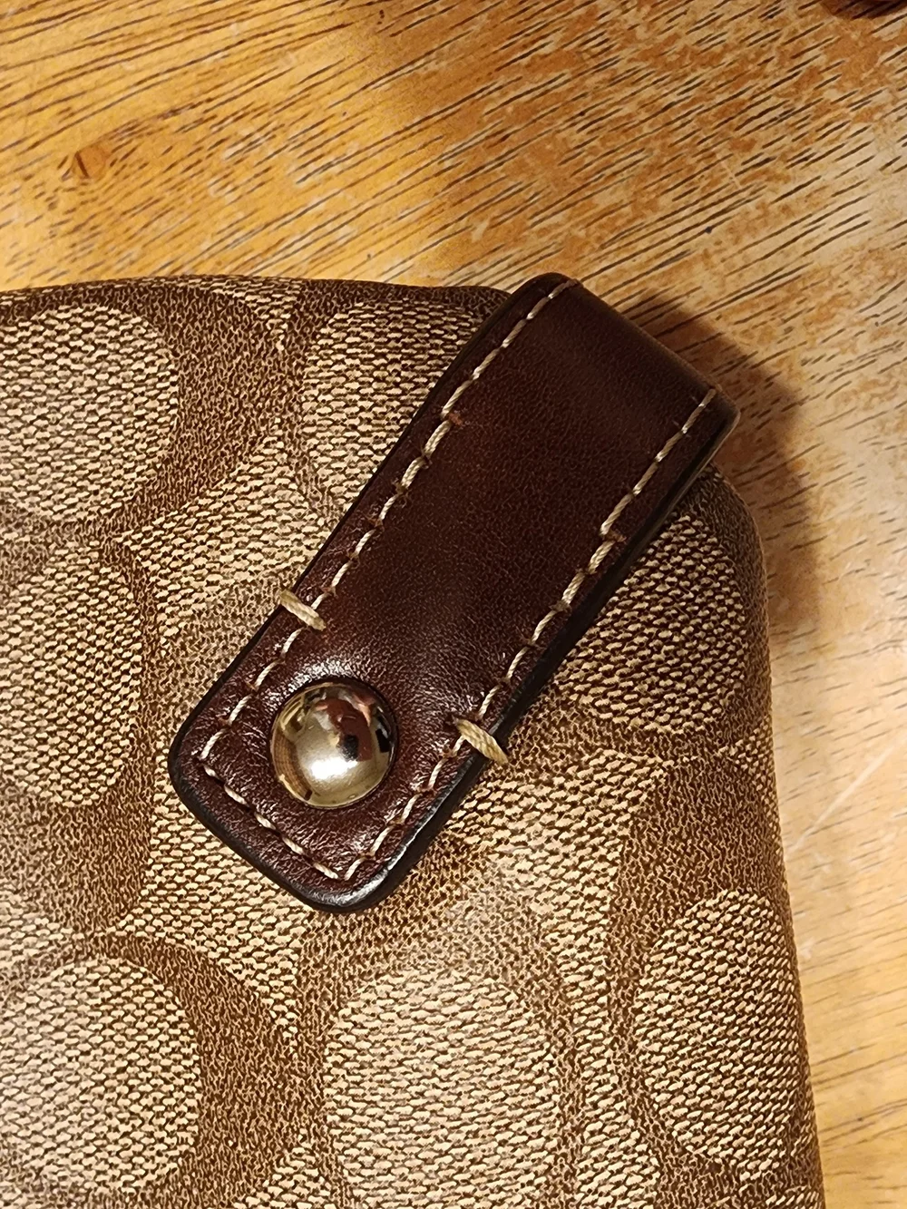 Coach Brown Signature Canvas Shoulder Bag with Dark Brown Trim